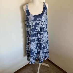 Tango Mango Blue Paisley Tiered Ruffle Dress Sleeveless Size XXL